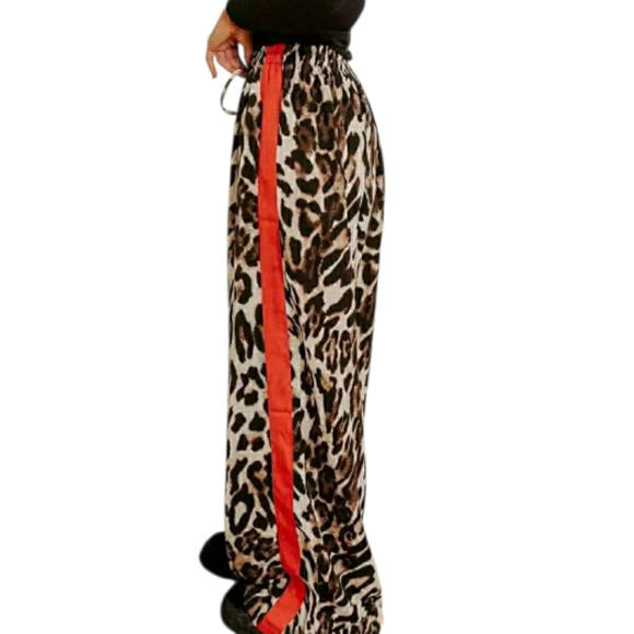 HOT! Leopard Print Wide-Leg Pants with Red Stripe (Multiple Sizes Available) - Picture 12 of 14